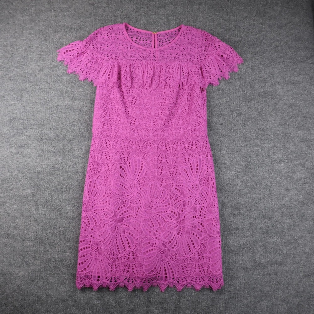 Trina Turk Dress Womens 12 Pink Lace Sheath Short Sleeve Lined Cocktail Party